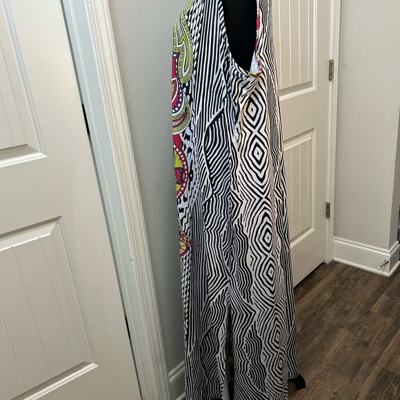 Ashley Stewart Black and White Maxi Dress with Pink and Green Accents - Picture 5 of 7